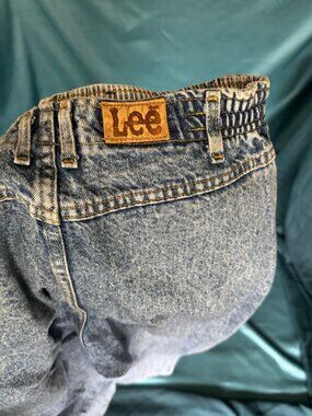 Vintage 80s Lee Acid Wash High Waist Denim Jeans Leather Patch Grunge USA